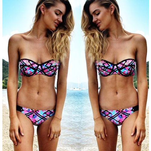 Sexy Women Bikini Push up Padded Floral Print Swimsuit Bra Swimwear Bathing Suit
