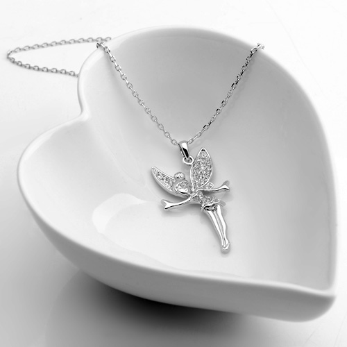 18K-white-gold-Gp-Crystal-Angel-Tinkerbell-Short-Necklace-Pendant-Best ...