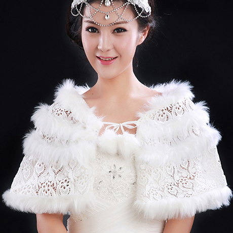 bride lace white cloak flash outerwear autumn and winter wedding dress fur wrap shawl wedding