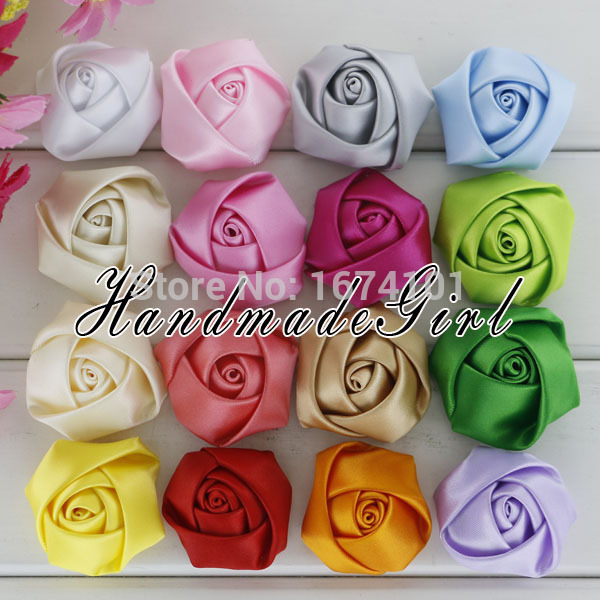 1 5 Satin Rolled Ribbons Rose Flowers Hair Accessories Satin Fabric Rosettes Flat Back Flower For