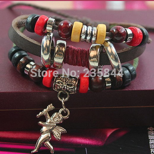 1pcs Fashion Leather Cute Infinity Charm Cupid Wrap Multilayer Bracelet H6842 P