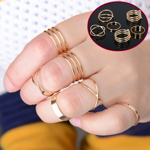 2015 latest fashion punk gold plated stackable midi ring sets for women bagues ensemble bijoux wholesale
