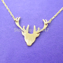 1 Piece-N133 Stag Silhouette Deer head Shaped Animal Charm antler Necklace in Gold  Handmade Animal Jewelry