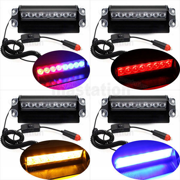 Red Blue 8 LED High Power Strobe Flash Warning EMS Police Car Light Flashing Firemen Fog