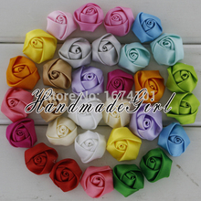 Assorted Colors Handmade Satin Rolled Ribbons Fabric Rosettes Flat Back Rose Flowers Hair Accessories For Wedding