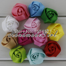Assorted Colors Handmade Satin Rolled Ribbons Fabric Rosettes Flat Back Rose Flowers Hair Accessories For Wedding