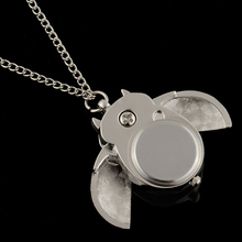 Silver Plated Owl Shape Chic Pocket Watch Pendant Analog Necklace Chain Women Watches Gift Fashion Design