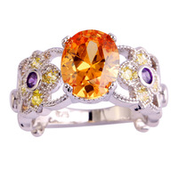 Retro Style Flower Series Fashion Women Jewelry Champagne Morganite 925 Silver Ring Size 6 7 8 9 10 Wholesale Free Shipping