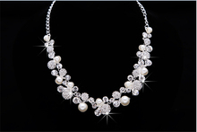 2015 new fashion Jewelry sets pearls Bride Crown Bridal Necklace 3 PCS Marriage Accessories SILVER Ear