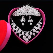 2015 new Korean fashion Jewelry sets Tree leaf Bride Crown Bridal Necklace Three-piece Suit Marriage Accessories SILVER earrings