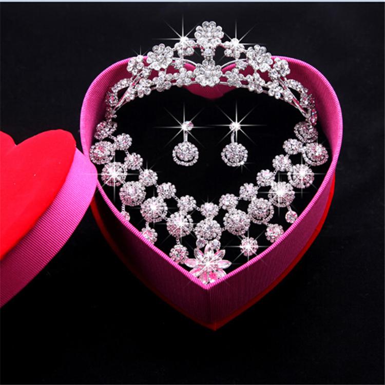 2015 new fashion Jewelry sets Pierced Bride Crown Bridal Necklace 3 PCS Marriage Accessories SILVER crystal