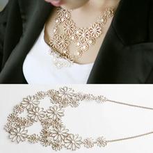 Noble Camellia flower Choker Necklace with crystals Gold Plated Bib Statement neck Chain Women Fashion Jewelry NL-0230