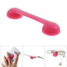 2015 New Telephone Shaped Dual Suction Silicone Stand Cable Winder for iPhone Samsung Smartphone Free Shipping