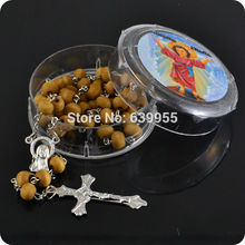 rose scented perfume wood Rosary Beads INRI JESUS Cross Pendant Necklace Catholic Fashion Religious jewelry