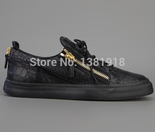 2015 HOT Qshoes Giusep Black Stone Pattern low top sneakers 100% leather men and women Casual shoes zanot unisex