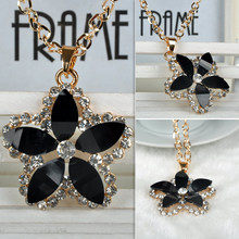 Artificial Crystal Flower Shape Chain Sweet Pendant Long Necklace Women Fine Jewlery  free shipping F60SS0083#S5