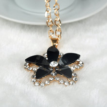 Artificial Crystal Flower Shape Chain Sweet Pendant Long Necklace Women Fine Jewlery free shipping F60SS0083 S5
