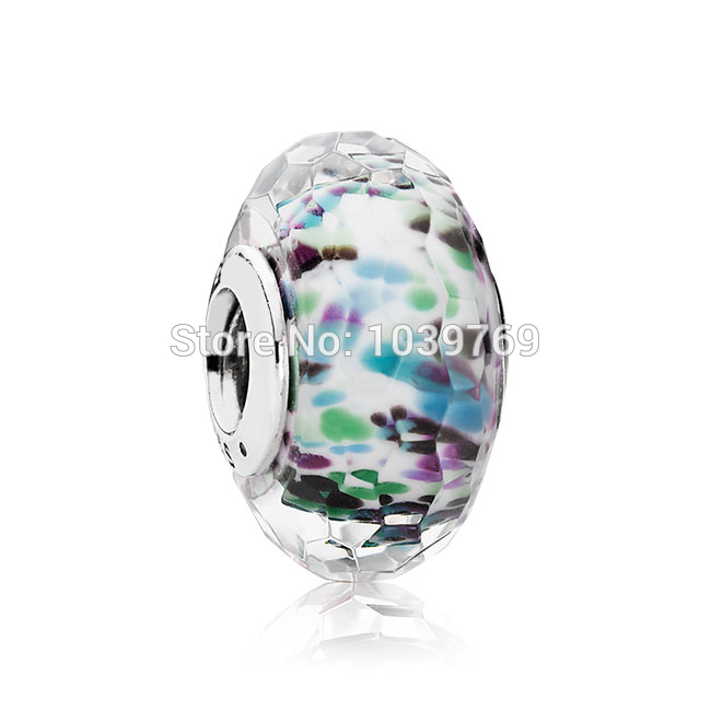Teal Sea Glass Beads Fits Pandora Bracelets Authentic 925 Sterling Silver Sea Murano Charm Bead Diy