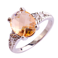 Wholesale Gorgeous Oval Cut Morganite & White Topaz Jewelry 925 Silver Ring Size 5 6 7 8 9 10 11 12 Women\'s Fashion Party Gift