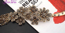 2015 Vintage Jewelry Alloy Inlay Gems Torques Choker Luxury Flower Long Rhinestones Tassels Collares Women Statement