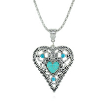 Vintage Peach Heart Hollow Necklaces Tibetan Silver Design Lady Jewelry Turquoise Necklaces & Pendants For Memorial Gift