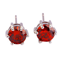 New Fashion Style Women Jewelry Round Cut Red Garnet 925 Silver Stud Earrings Whlesale Free Shipping