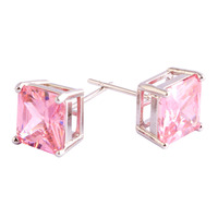 Fashion Women Elaborate Jewelry Princess Cut Pink Topaz 925 Silver Stud Earrings Whlesale Free Shipping