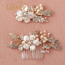 Free Shipping 2pcs/set Gold Plated Crystal and Shell Flower Wedding Girls Hair Comb