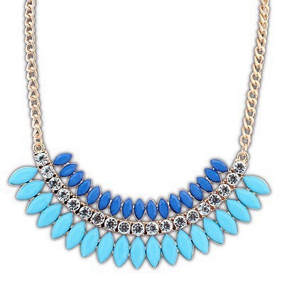 Moon Blue Leaf Feather Crystal Gem Shourouk Drop Chains Collar Statement Necklaces New 2015 Fashion Jewelry