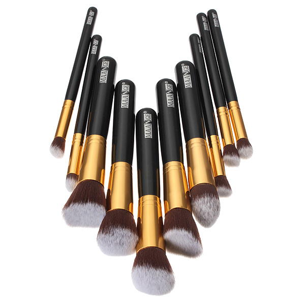 Portable Professional 10Pcs Makeup Brushes Sets Black Soft Beauty Synthetic Foundation Powder Hair Make up Tools