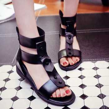 ... Open Toe Roman Sandals Summer Little Wedges Shoes Black White Sandals