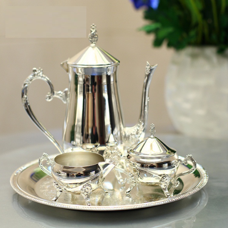New arrival silver plated metal coffee set tea set for wedding party KTV Decoration Supplies
