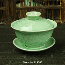 New Chinese Longquan Ceramic Kung Fu Gaiwan Celadon Porcelain Tea Cup Bone China Set  Drinkware Service