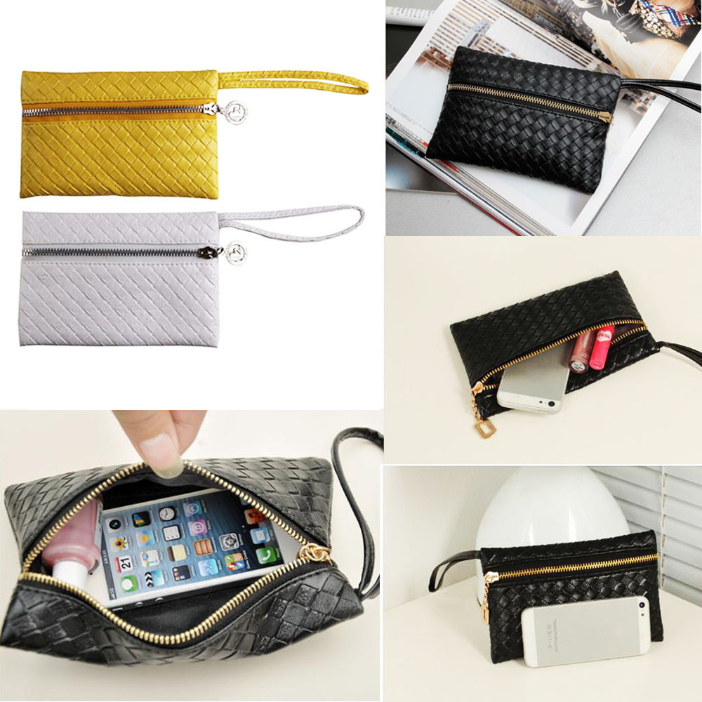 HOT Women s Weave Zipper Wallet Coin Credit Card Holder Mini Zero Purse Bag High Quality