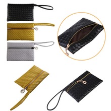 HOT Women s Weave Zipper Wallet Coin Credit Card Holder Mini Zero Purse Bag High Quality