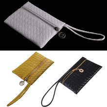 HOT Women s Weave Zipper Wallet Coin Credit Card Holder Mini Zero Purse Bag High Quality