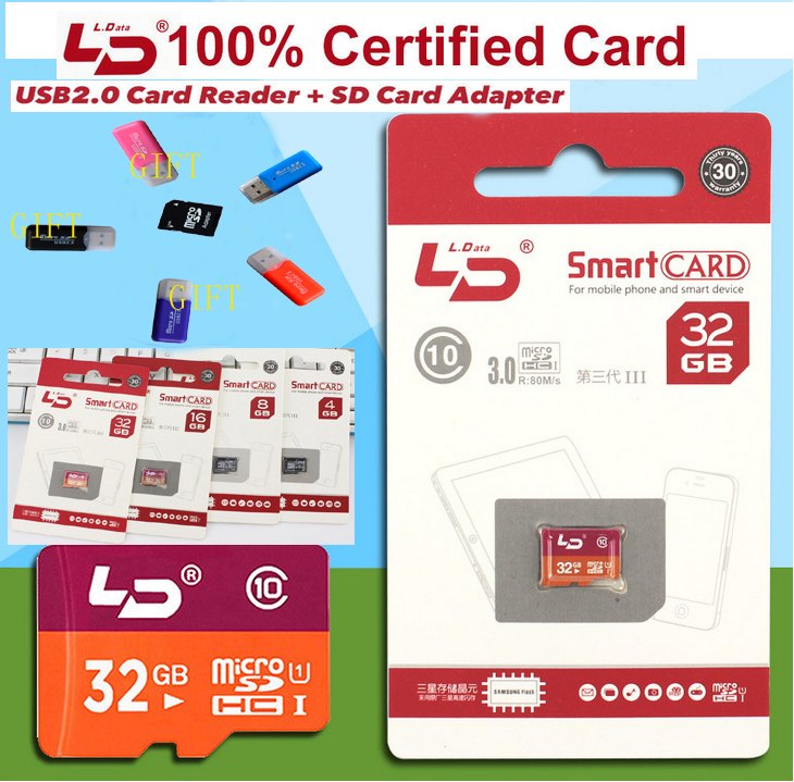 2 GIFT Card Reader LD memory card TF card 4GB 8GB 16GB 32GB real capacity class