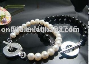 925 sterling silver sets pearl jewelry double solid beads bracelet lovers pearl bracelet black bracelet wholesale
