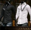 Mens casual slim fit dress shirt / Men's Long Sleeve Shirts Black/White