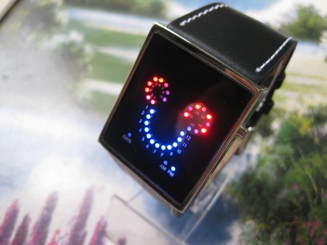 Mickey Shine Black LED Light Digital Date fashion leather band Wrist Watch and digital freeshipping sample(China (Mainland))