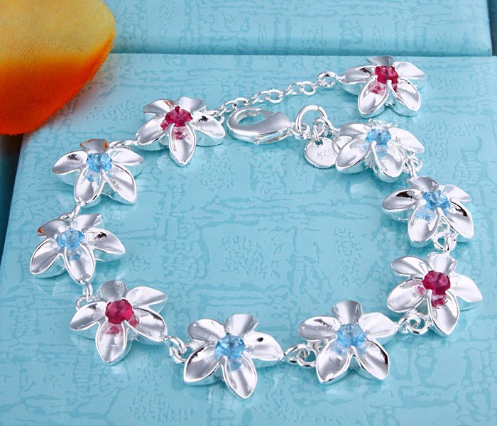 Fashion Jewelry beautiful CZ flower link bracelet in 925 sterling silver Best, price ever, Free & fast shipping 2562(China (Mainland))