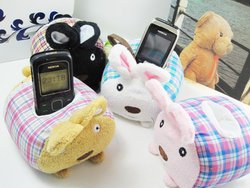 Wholesale and retail Plaid rabbit plush Mobile Phone holder For various sizes of mobile phones EMS free shipping 10pcs =1 lot(China (Mainland))