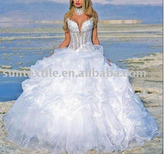 free shipping gorgous beach style organza bridal wedding dress HOT SALE ball