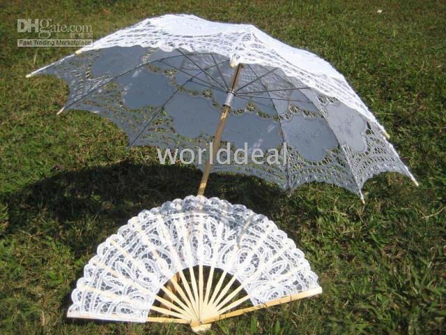 batten lace Fan white Parasol Umbrella for wedding Bridal