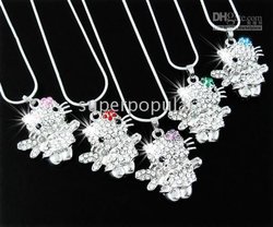 Fashion Costume Jewelry Cute Hello Kitty Crystal Pendant Hello Kitty Cat Necklace KC154Z 5pc/lot best Hello Kitty products gift(China (Mainland))