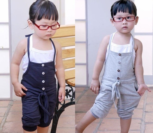 30pcs Children's strap sling pants girl's gray blue cotton pant Baby's B2W2 design Trousers spring fall summer wear freeshipping(China (Mainland))