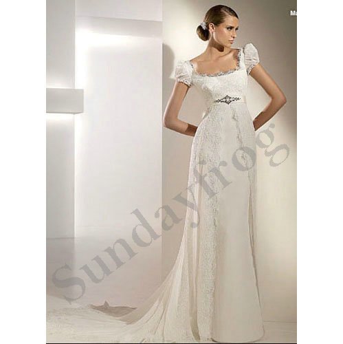 Sleeve Empire Sheath Lace Butterfly Tie Back Wedding Dresses Bridal