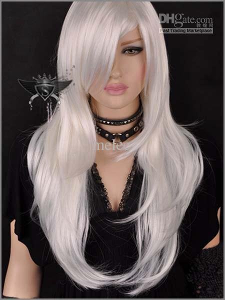 wig cosplay long Charming Girl Long Curly Fashion Wig White New silver wigs white wig curly white(China (Mainland))