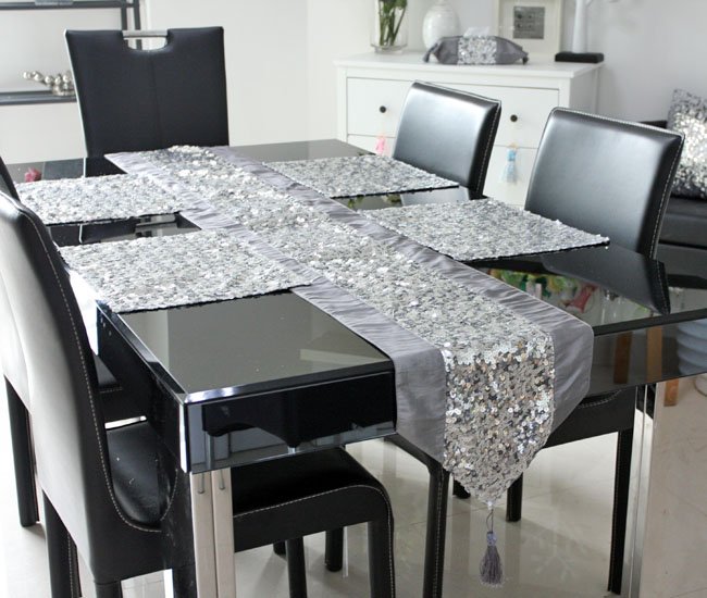 table table  freeshipping europe tablemat runner runners elegant black&silver sequin elegant