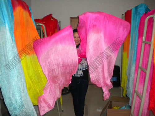 Free shipping wholesale 10pcs lot 100 Real Silk fan veil for Belly Dance China Silk Veil